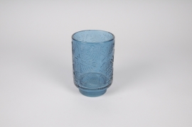 A023IH Blue glass candle jar D10cm H15cm