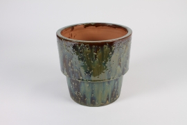 A023LG Old green ceramic planter D22cm H21cm