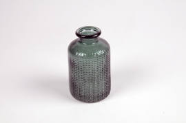 A023NH Vase bouteille en verre vert D6cm H10cm