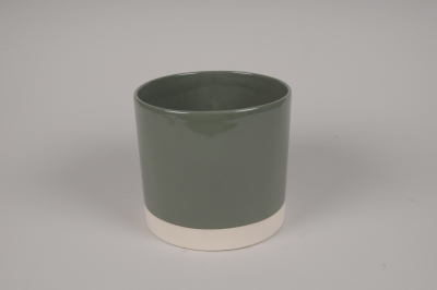 A024AA Cache-pot en c�ramique kaki D18cm H17cm