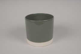 A024AA Cache-pot en céramique kaki D18cm H17cm