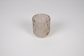 A024IH Light brown glass candle jar D6.5cm H8cm
