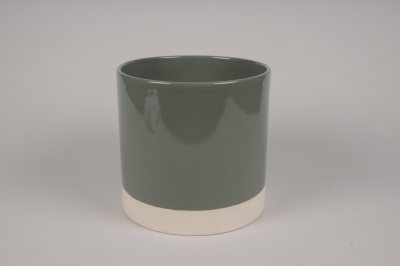A025AA Cache-pot en c�ramique kaki D21cm H19cm