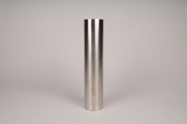 A025E0 Bougeoir cylindre métal argent D7.5cm H35cm