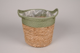A025MZ Natural and green seagrass planter basket D28cm H26cm