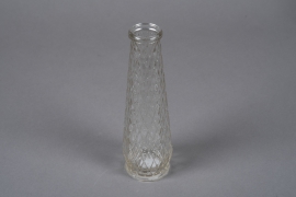 A025R4 Vase en verre motif losange D6.5cm H22cm