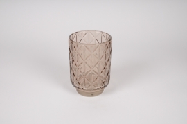 A026IH Grey glass candle jar D10cm H15cm