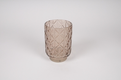 A026IH Photophore en verre taupe D10cm H15cm