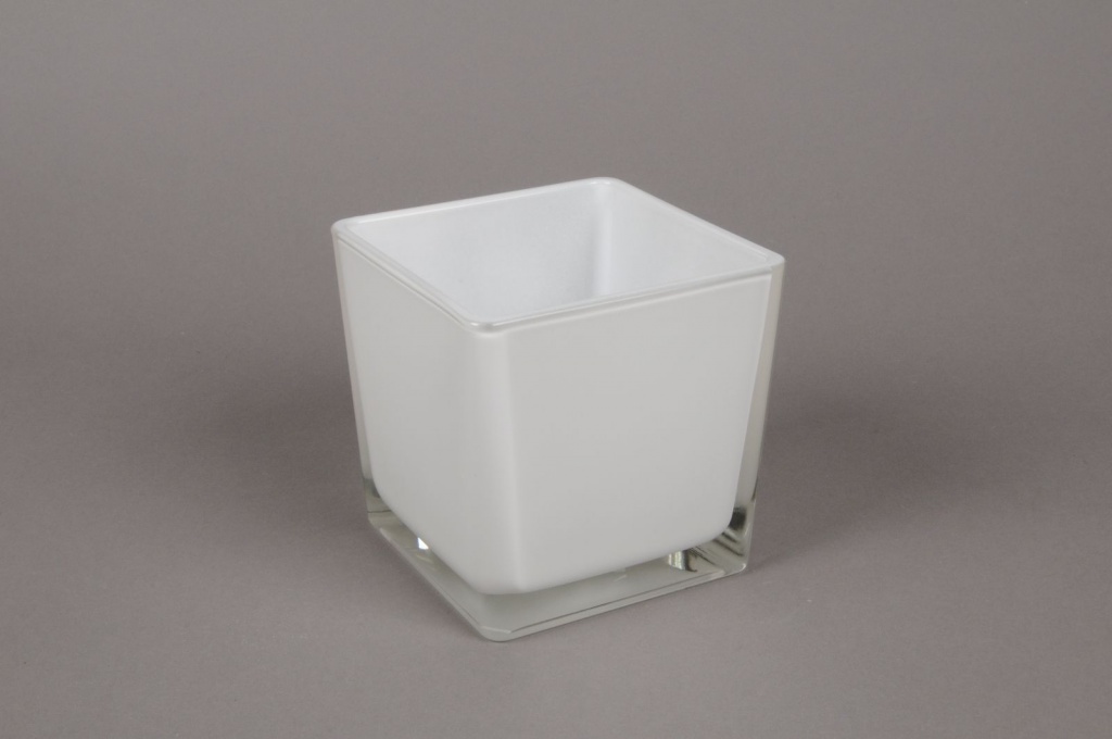 Glass cube vase white 10x10cm H10cm