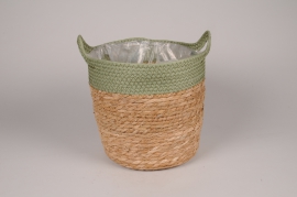 A028MZ Natural and green seagrass planter basket D24cm H22cm