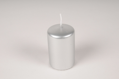 A028RP Bo�te de 12 Bougies cylindres argent D5cm H8cm