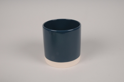 A029AA Cache-pot en c�ramique bleu D15cm H15.5cm