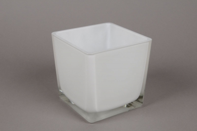 A029I0 Glass cube vase white 12x12cm H12cm