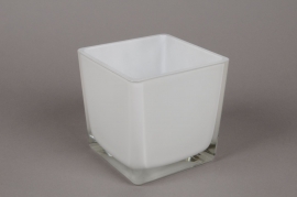 A029I0 Vase en verre blanc 12x12cm H12cm