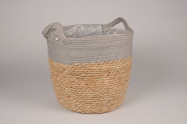 A029MZ Natural and grey seagrass planter basket D32cm H29cm