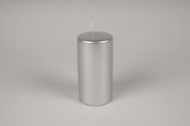 A029RP Boîte de 8 bougies cylindres argent D6cm H12cm