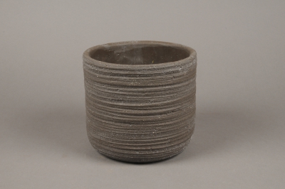 A032AC Cache-pot en b�ton stri� brun D18cm H16cm