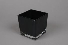 A032I0 Glass cube vase black 8x8cm H8cm