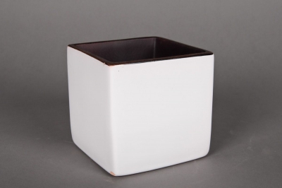 A032QS Cache-pot en céramique cube blanc 13x13cm H13cm
