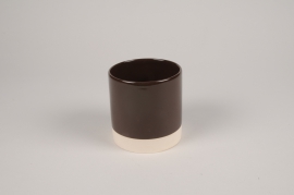 A033AA Cache-pot en céramique chocolat D11cm H11.5cm