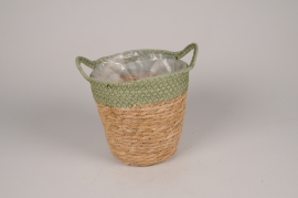 A033MZ Natural and green seagrass planter basket D21cm H19cm