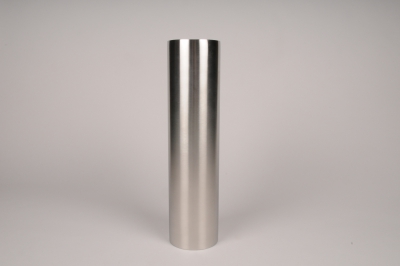 A034E0 Bougeoir cylindre m�tal argent D8.5cm H35cm
