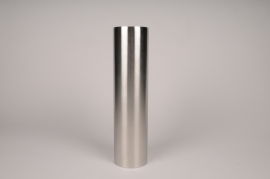 A034E0 Bougeoir cylindre métal argent D8.5cm H35cm