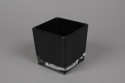 A034I0 Glass cube vase black 12x12cm H12cm