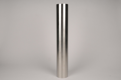 A035E0 Bougeoir cylindre m�tal argent D9cm H55cm