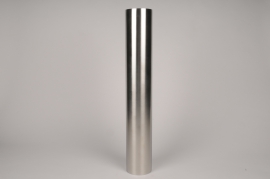 A035E0 Bougeoir cylindre métal argent D9cm H55cm