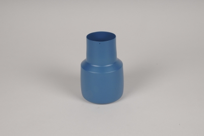 A036CC Vase en mtal bleu D9cm H13.5cm