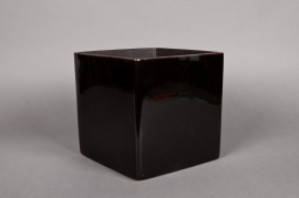 A036QS Cache-pot en céramique cube noir 13x13cm H13cm