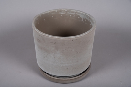 A038DO Pot en céramique sable avec soucoupe D33.5cm H30cm