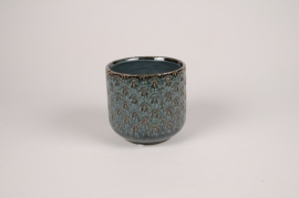 A038L1 Cache-pot en céramique bleu paon D13.5cm H13cm