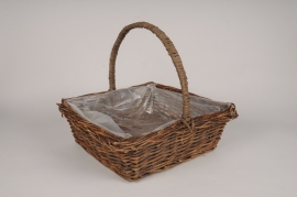 A038MZ Wicker basket planter with handle 40x40cm H14cm