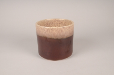 A038XD Cache-pot en c�ramique �maill�e beige et marron D18cm H17cm