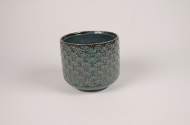 A039L1 Cache-pot en céramique bleu paon D16cm H14.5cm