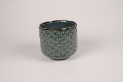 A039L1 Peacock blue ceramic planter D16cm H14.5cm