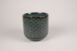 A040L1 Cache-pot en céramique bleu paon D19cm H19cm