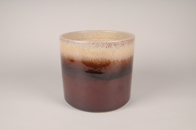 A040XD Beige and brown glazed ceramic planter D24cm H22.5cm