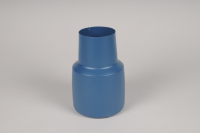 A041CC Vase en mtal bleu D11.5cm H18cm