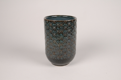A041L1 Vase en c�ramique bleu paon D13.5cm H20cm