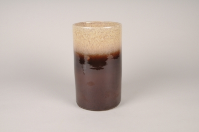 A041XD Beige and brown glazed ceramic vase D10cm H20cm