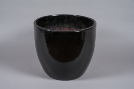 A041YD  Pot en céramique émaillée noir D39cm H33.5cm