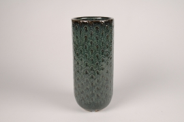A042L1 Vase en céramique bleu paon D12.5cm H29cm