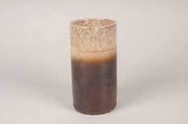 A042XD Beige and brown glazed ceramic vase D15cm H25cm