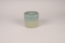 A044XD Cache-pot en céramique émaillée bleu et vert D14cm H13cm