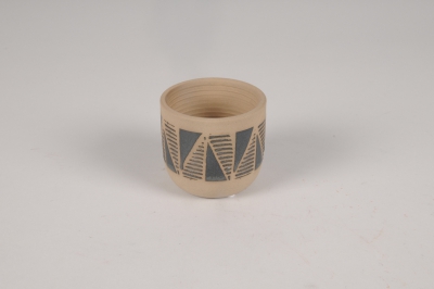 A045I4 Cache-pot en c�ramique motifs noirs D7.5cm H6.5cm