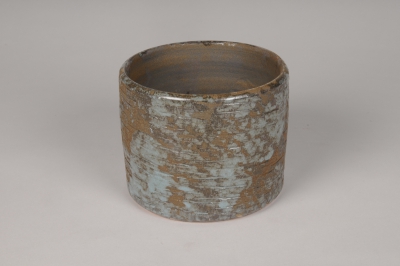 A045XD Cache-pot en c�ramique gris bleu D12.5cm H10cm