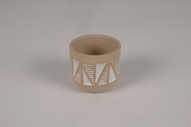 A046I4 Beige ceramic planter with white patterns D7.5cm H6.5cm